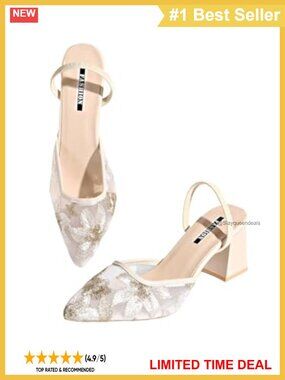 GORGLITTER Lace Slingback Kitten Heels Pointed Toe Pumps
